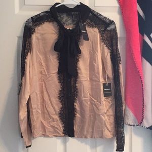 Forever 21 long sleeve lace tie front top